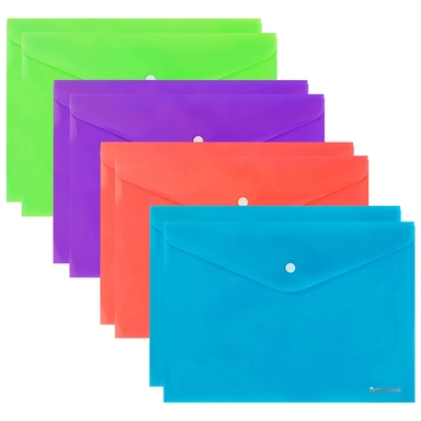 Папка-конверт с кнопкой 8 шт. Brauberg яркие неоновые цвета ассорти 272871