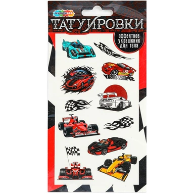 Набор для творчества Тату ГОНОЧНЫЕ машинки, 1 лист МУЛЬТИ АРТ TATTOO-117295