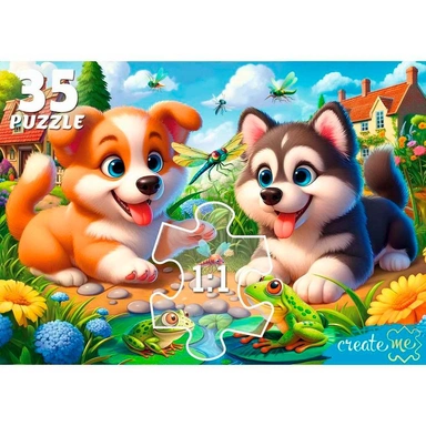 Пазл 35 Макси Щенки и лягушки УК35-2390