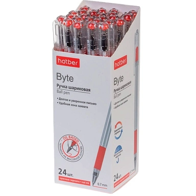 Ручка шарик Красная Byte  0,7мм чернила на масл.основе с резиновым грипом 091398