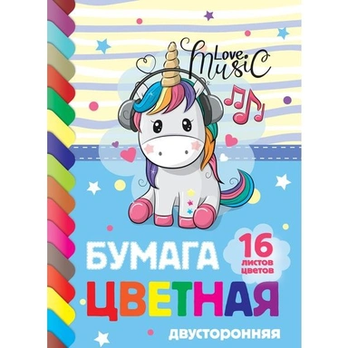 Бумага цвет 16л 16цв двусторонняя ECO I love music 19509 Hatber