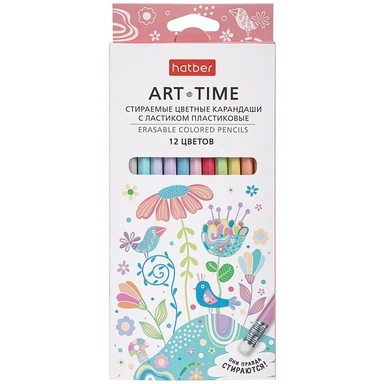 Карандаши цвет. 12 цв. стираемые с ластиком пастельные ART-TIME 085924 Hatber