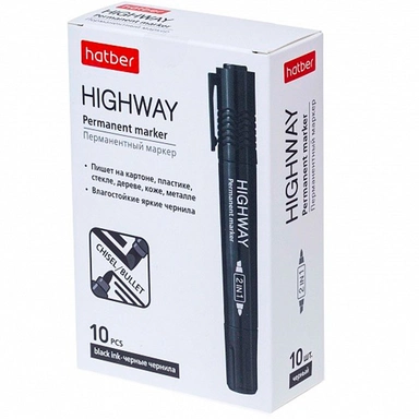 Маркер перманентный двухсторонний Highway 5мм/2мм черный PM_069850 Hatber