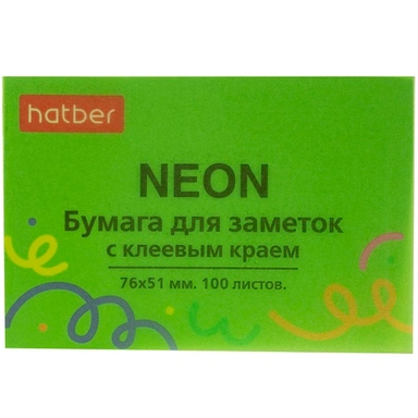 Бумага для заметок NEON 76х51мм 100л с клеевым краем Зеленая 090326