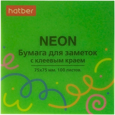 Бумага для заметок NEON 75X75мм 100л с клеевым краем Зеленая 090322