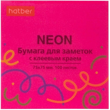 Бумага для заметок NEON 75X75мм 100л с клеевым краем Розовая 090325