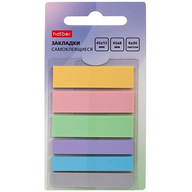 Закладки NEWtone прямоугольные Самоклеящ. пластик 45х12мм и 45х8мм 6 цв. 20л 090307