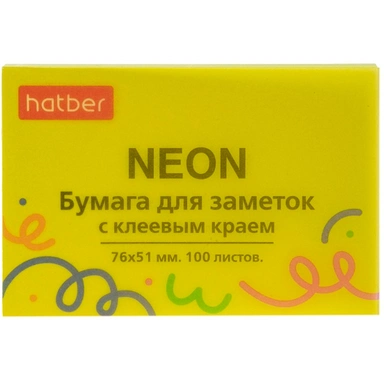 Бумага для заметок NEON 76х51мм 100л с клеевым краем Желтая 090327