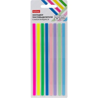 Закладки-текстовыделители -MIX- NEON прямоугольные Самоклеящ. Пластик 5Х135ММ 8 цв. 20л 090308