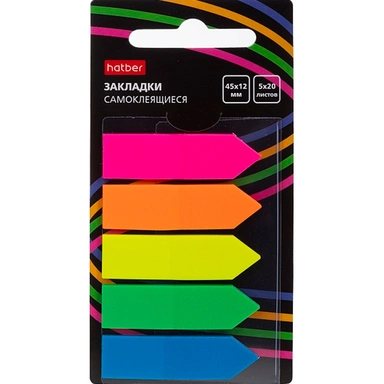 Закладки NEON Стрелки Самоклеящ. пластик 45х12мм 5 цв. 20л 090299