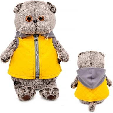 Басик в желтой жилетке с серым капюшоном Ks30-058