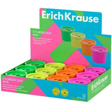 Точилка пластик Cylinder Duo, Neon с контейнером ассорти 60059 ErichKrause