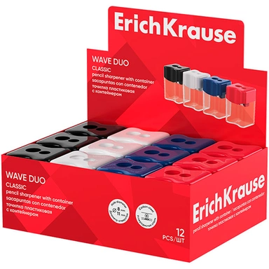 Точилка пластик Wave Duo, Classic с контейнером ассорти 60045 ErichKrause