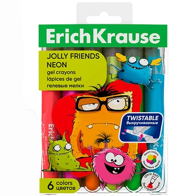 Гелевые мелки 6 цв. Jolly Friends Neon, 65540 /Erich Krause/