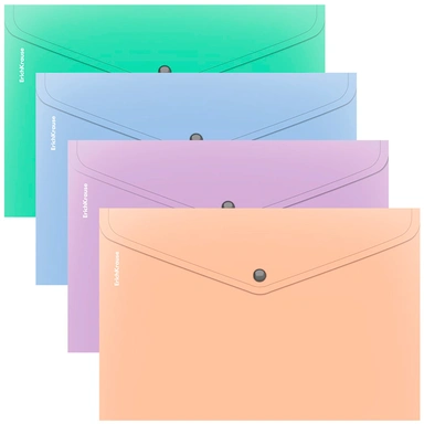 Папка-конверт на кнопке пластиковая Matt Pastel Bloom, A4, непрозрачный, ассорти 61142 ErichKrause