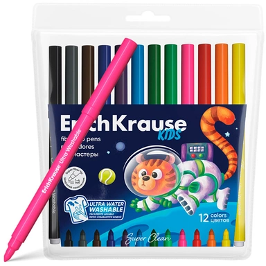 Фломастеры 12 цв. Kids Space Animals Super Tip Ultra Washable 61825 Erichkrause