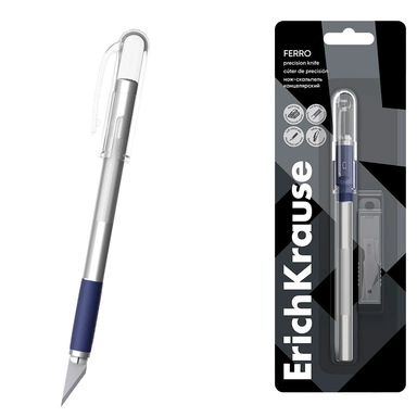 Нож-скальпель канцелярский Ferro, металлический, 2 лезвия в комплекте 16953 ErichKrause