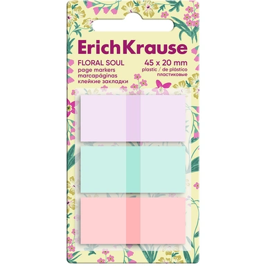 Клейкие закладки пластиковые Floral Soul 60 листов, 3 цвета, z-сложение 63177 ErichKrause