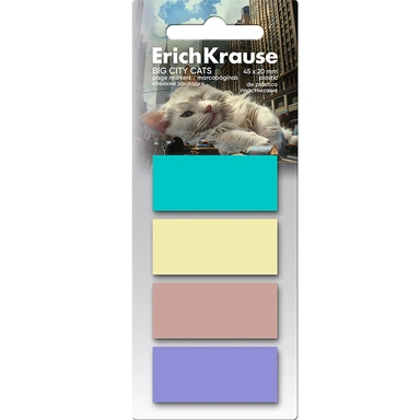 Клейкие закладки пластиковые Big City Cats, 80 листов, 4 цвета 63178 ErichKrause