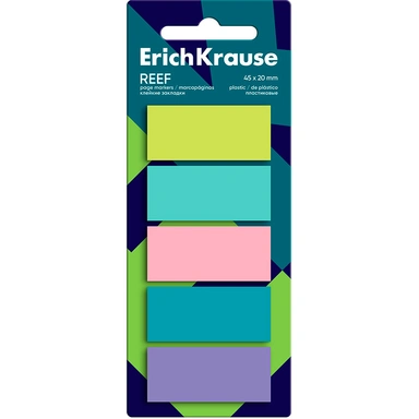 Клейкие закладки пластиковые Reef, 100 листов, 5 цветов 63167 ErichKrause
