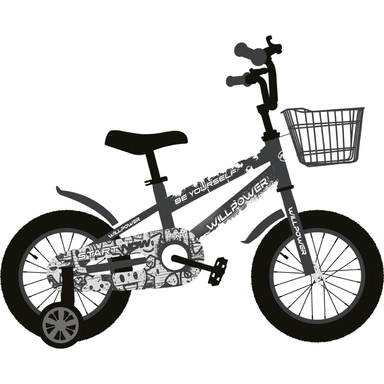 Велосипед двухколесный 14 дюймов «WILLPOWER» с корзиной Серый