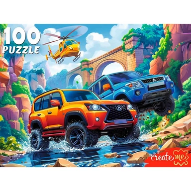 Пазл 100 Два джипа и вертолет УК100-0233