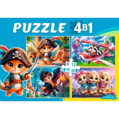 Пазл 4 в 1 Веселые приключения 8, 12, 15, 20 эл. П-3411