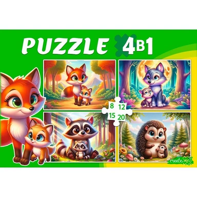 Пазл 4 в 1 Лесные зверушки 8, 12, 15, 20 эл. П-3413