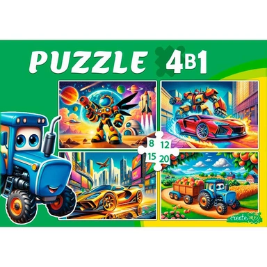 Пазл 4 в 1 Машинки и роботы 8, 12, 15, 20 эл. П-3409