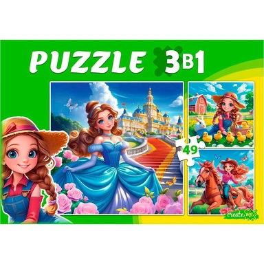 Пазл 3 в 1 Милые девочки с животными 3 картинки по 49 эл. П-3463