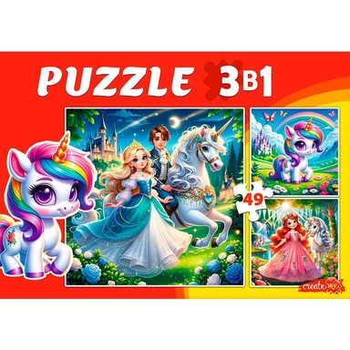 Пазл 3 в 1 Принцессы и единороги 3 картинки по 49 эл. П-3464