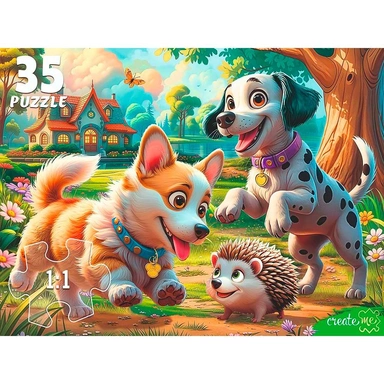 Пазл 35 Щенки и ежик Ф35-3429