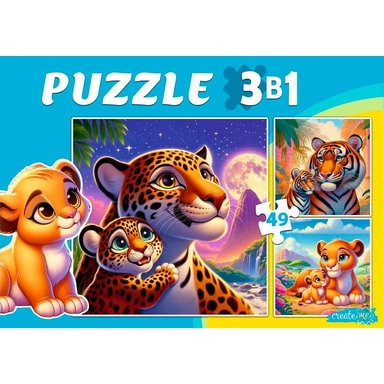 Пазл 3 в 1 Звери с детенышами 3 картинки по 49 эл. П-3462