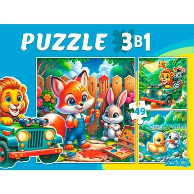 Пазл 3 в 1 Приключение животных 3 картинки по 49 эл. П-3459