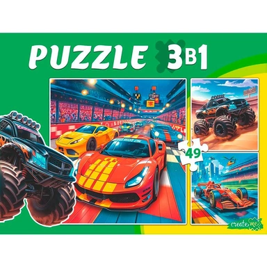 Пазл 3 в 1 Дрифт машинки 3 картинки по 49 эл. П-3457
