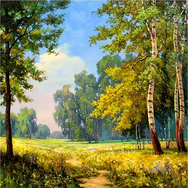 Набор для творчества Алмазная мозаика 20*20см Берёзовая роща НД-0892