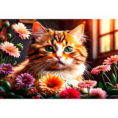 Набор для творчества Алмазная мозаика 17х22 см квадрат Портрет котика в цветах НД-0782