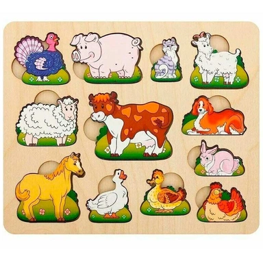 Деревянный Пазл Вкладыш Угадай, чей малыш? R-014