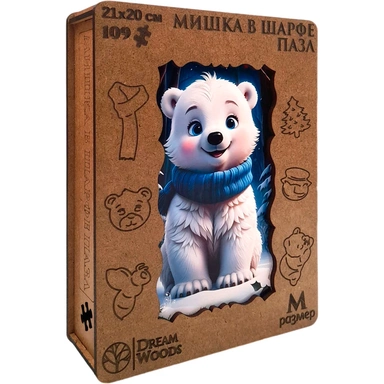 Деревянный Пазл фигурный Мишка в шарфе P-073