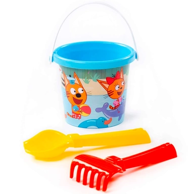 Песочный набор Три кота №7: Ведро малое с наклейкой, совок №2, грабельки №2 73645 П-Е /18/