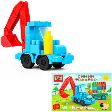 Город мастеров 10045-BA Cиний трактор+тележка с буквами, 39 дет.