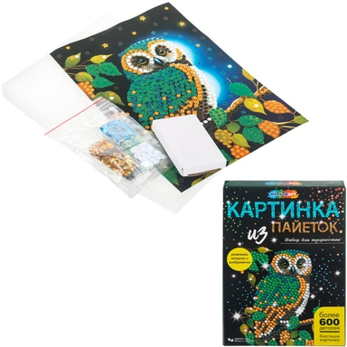 Набор для творчества Картина пайетками 26*18 см Сова МУЛЬТИ АРТ SEQPIC-OWL-110707