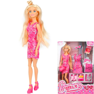 Кукла Карапуз DRESSFW1-S-BB София 29см, руки и ноги сгиб., платье, акс.