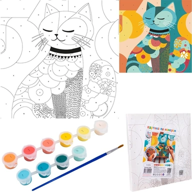 Набор для творчества Картина по номерам 20*20см Цветной котик К111 Фин-ти-Флю