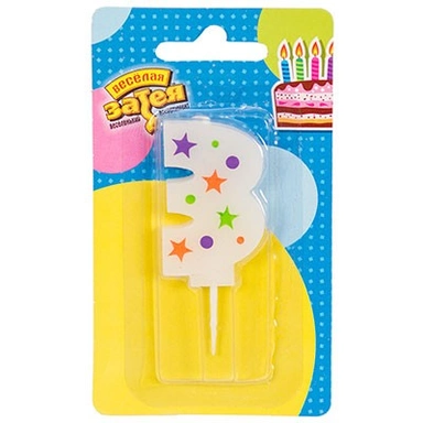 Свеча цифра 3 Звезды 5см 1502-4227