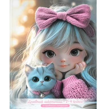 Дневник для 1-4 кл. Девочка в розовом с котенком 72711