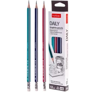 Карандаш ч/гр Daily трехгран. HB с ластиком с заточ. BL_065986 Hatber