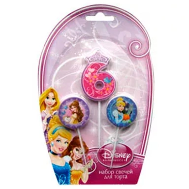 Свеча Дисней Принцессы цифра 6, медальоны 2шт 6029791