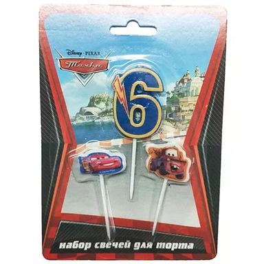 Свечи  Дисней Тачки  цифра 6, тачки 2шт  6029937