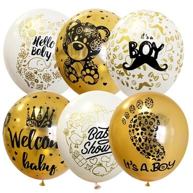 Шар 12 30 см ассорти рис.Welcome Baby Boy  25 шт /цена за упак/